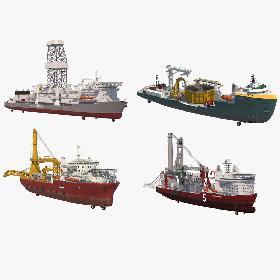 Offshore Oil and Gas Operational Drilling and Laying Vessels 3D